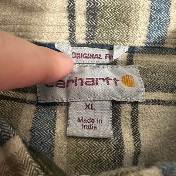 Carhartt Plaid Flannel Button Down Shirt Original Fit Green Tan Mens Size XL - Picture 11 of 13